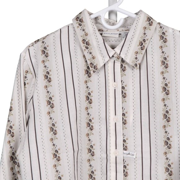 White Stag VTG Button Up Shirt XL 16 18 Womens NEW Striped Floral Green Beige - Picture 2 of 6